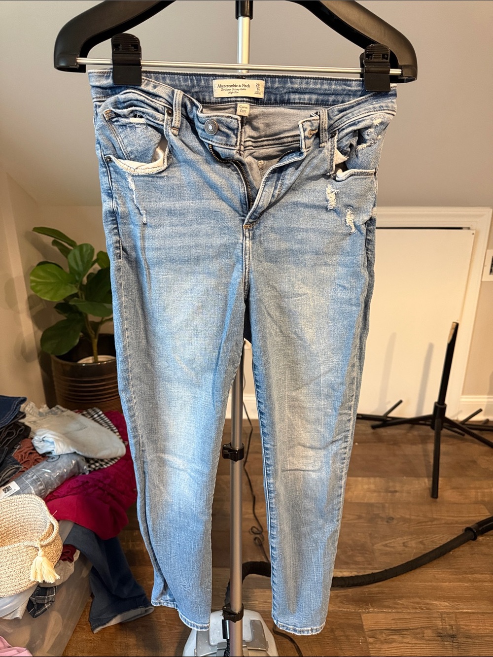 Abercrombie & Fitch Light Wash Distressed Skinny Jeans